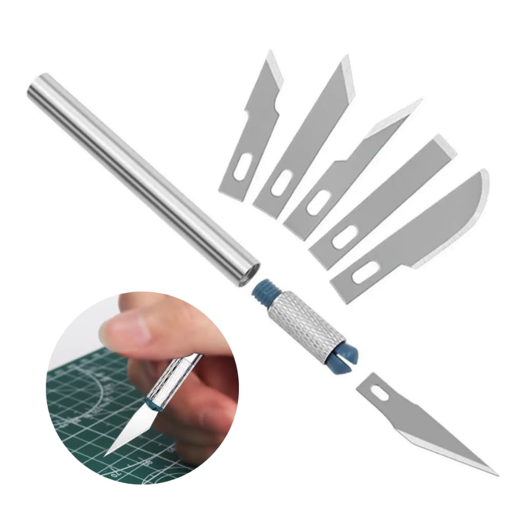 Kit Estilete de Precisão com 6 Lâminas Corte Bisturi Profissional para Artesanato