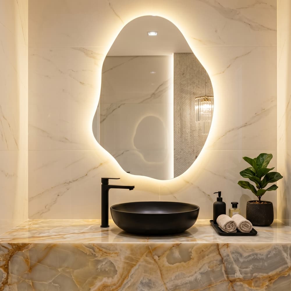 Espelho Orgânico Lapidado com LED 58x80cm  Led À PILHA ou FONTE