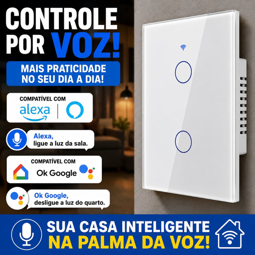 Interruptor Inteligente Smart WiFi Alexa Google Home Touch Vidro Temperado Automação Residencial
