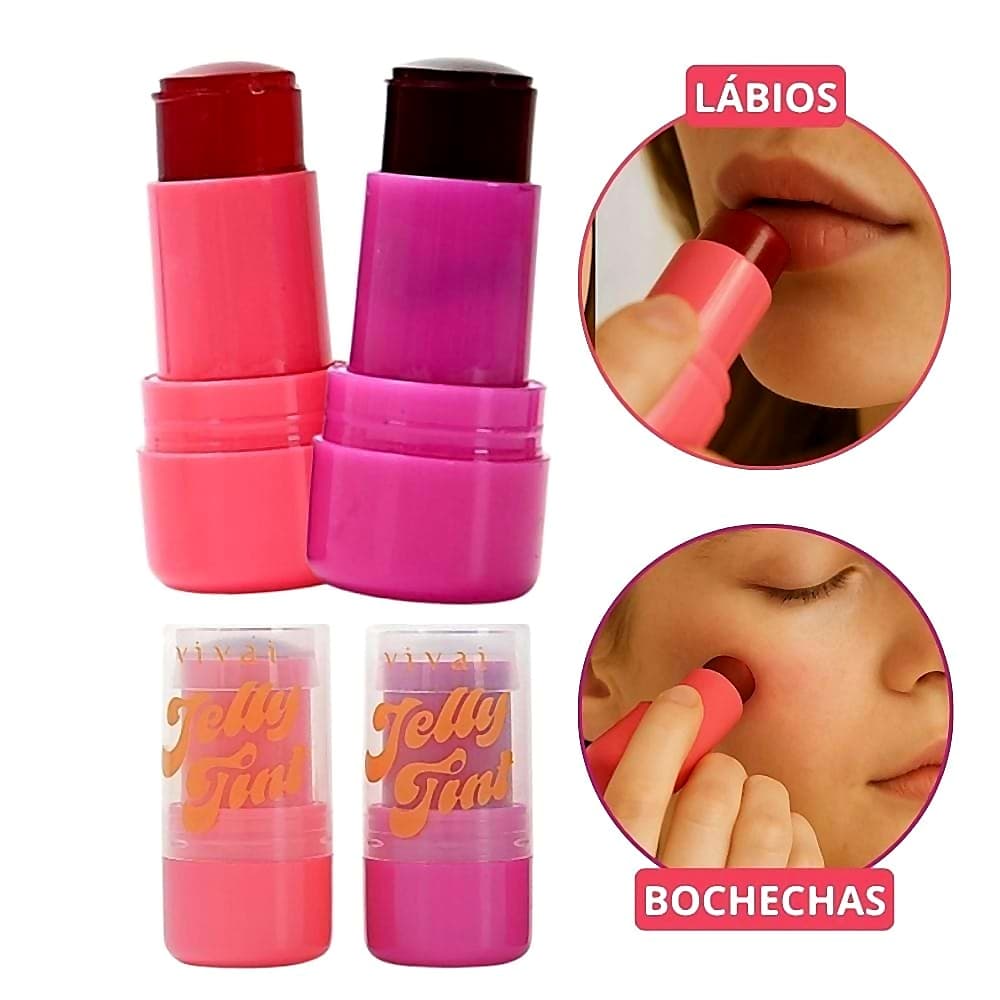 Blush Bastão Jelly Tint Multifuncional 2 em 1 Lábios e Bochechas Efeito Natural Vivai