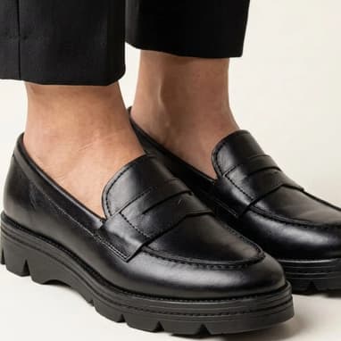Mocassim Feminino Tratorado Couro Legítimo Forro De Couro Sapato Loafer Plataforma Confortável Casual Preto TerraCota