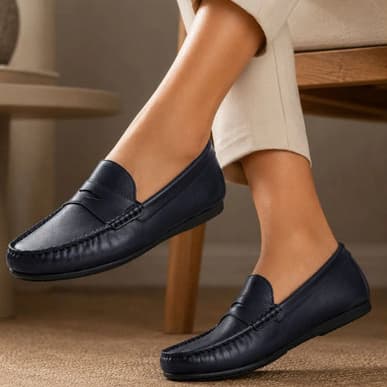 Mocassim Feminino Couro Legítimo Forro Couro Sapato Drive Loafer Casual Clássico Confortável Premium Azul Vermelho Bege