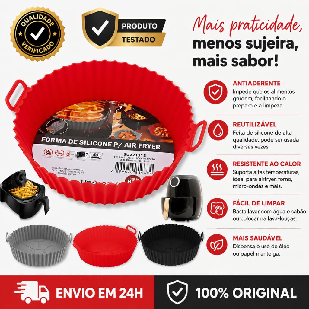 Forma de Silicone Para Airfryer Forno Antiaderente Lavável Reutilizável Sem Sujeira