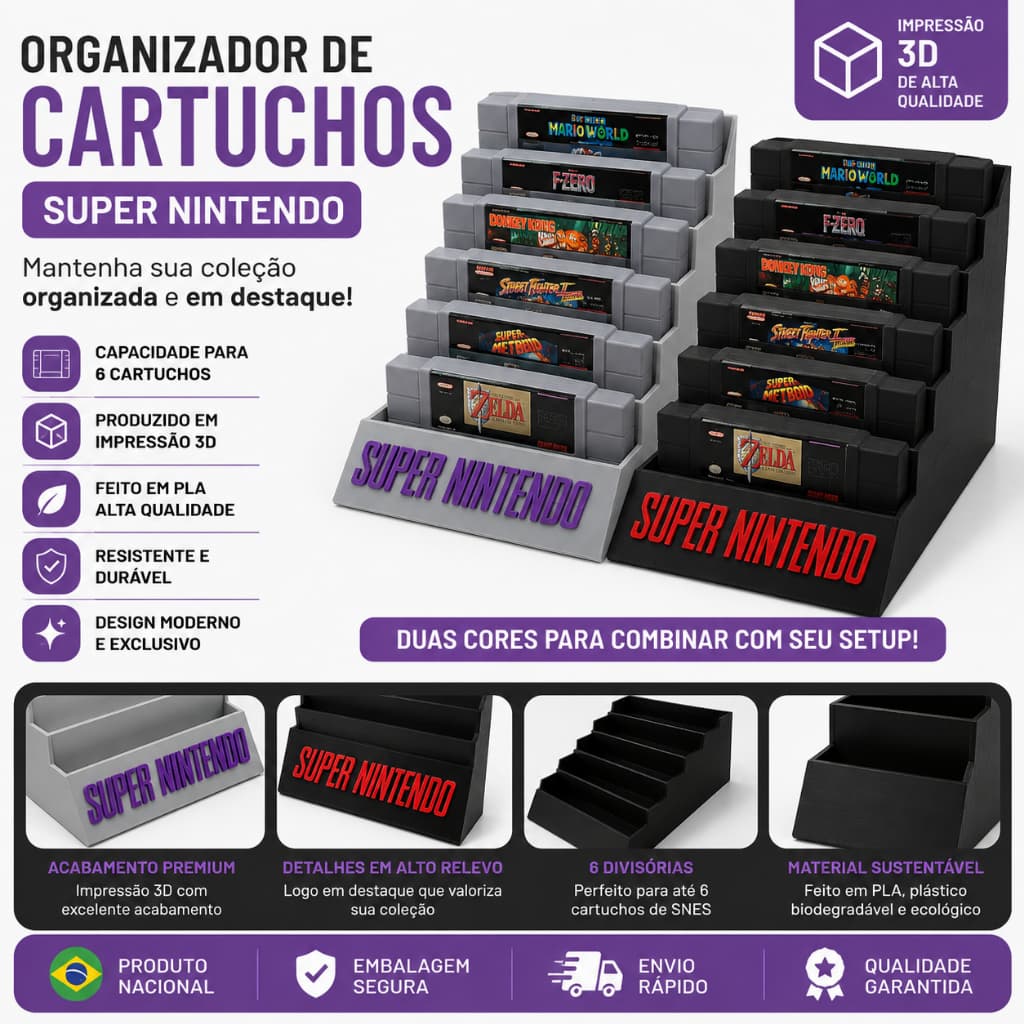 🎮 ORGANIZADOR DE CARTUCHOS SUPER NINTENDO | IMPRESSÃO 3D PLA 🎮