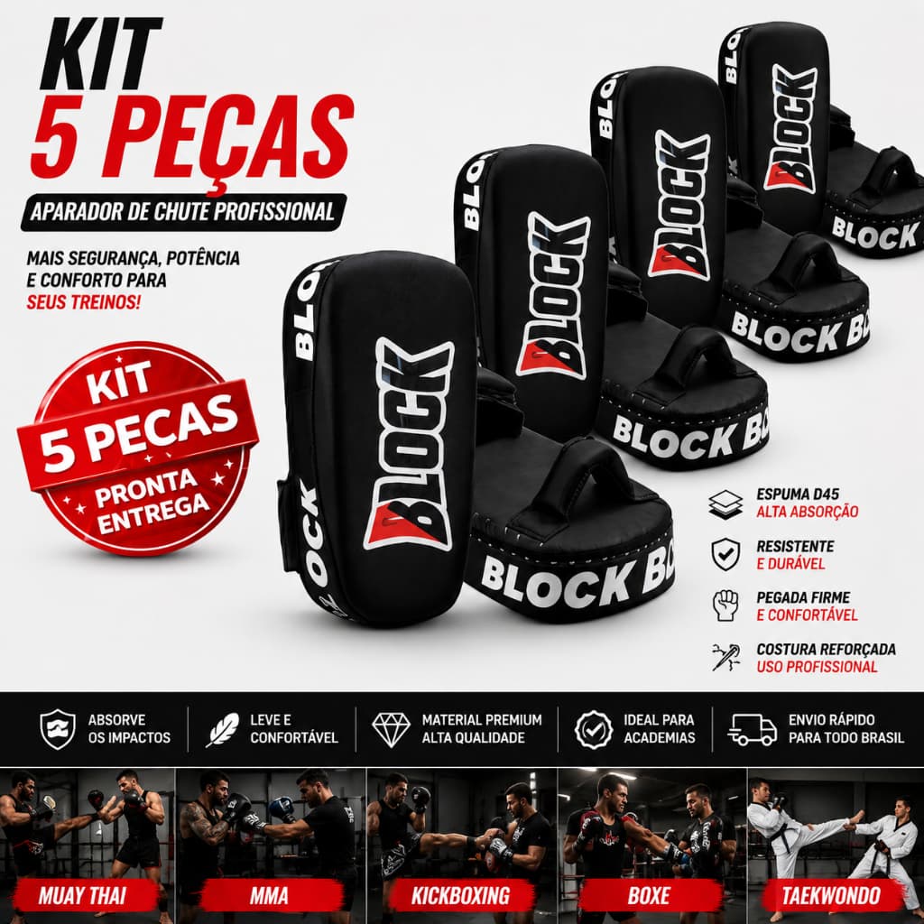 Kit 5 Pares Aparador Chute Treino Profiss de Muay Thai, Boxe, MMA Artes Marciais, Kickboxing