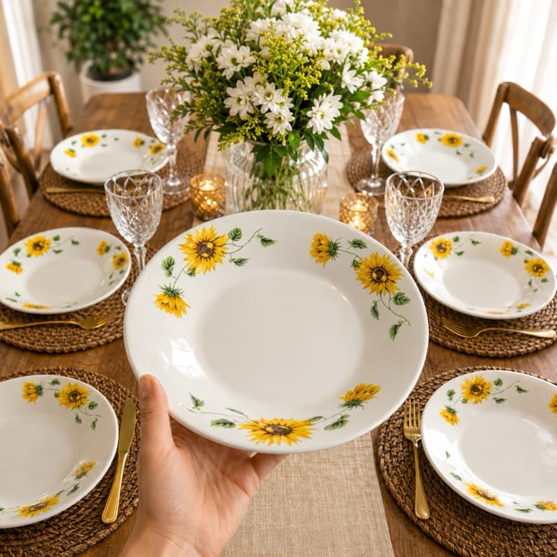 KIT Prato Redondo de Cerâmica 9" Decorado Floral – Prato para Refeições Kit 4 ou 6 Unidades - jogo/conjunto .