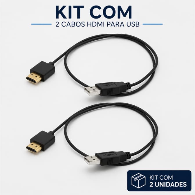 Kit 2 Cabos Usb Para Hdmi Ultra Hd 4k Áudio E Vídeo Alta Velocidade Kapbom 1 Metro