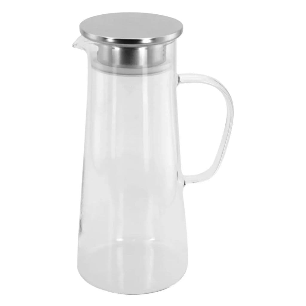 Jarra Vidro Tampa Inox  Alça Mesa Posta Elegante Garrafa de Agua Jarra de Suco de Chá e Bebidas em Geral 1400ml  RUVOLO