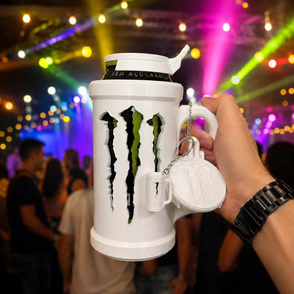 Copo Monster porta lata viralizado + Tampa e Chaveiro Abridor