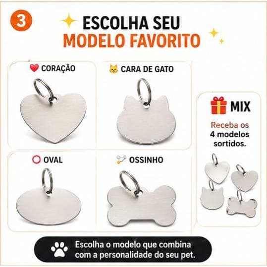 Placa de Identificação | Identificação para Pet Cães e Gatos | Plaquinha de Identificação Pet