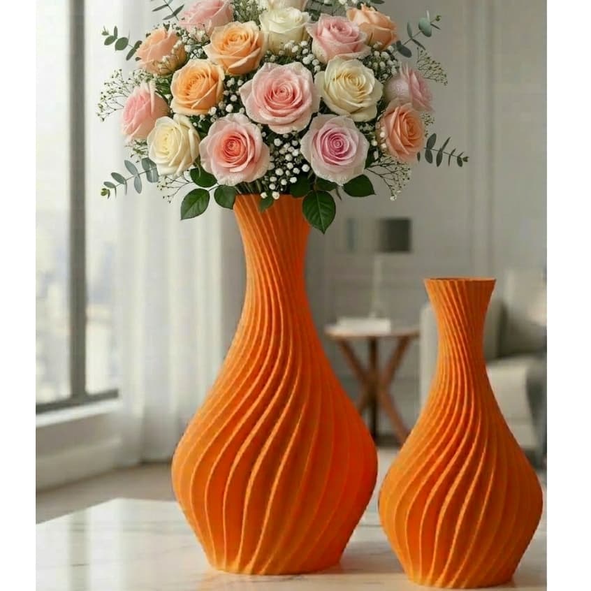 Kit 2 Vasos Decorativos Moderno Espiral 3D Luxo Elegante Ambiente Casa Sala Mesa Cozinha Escritório