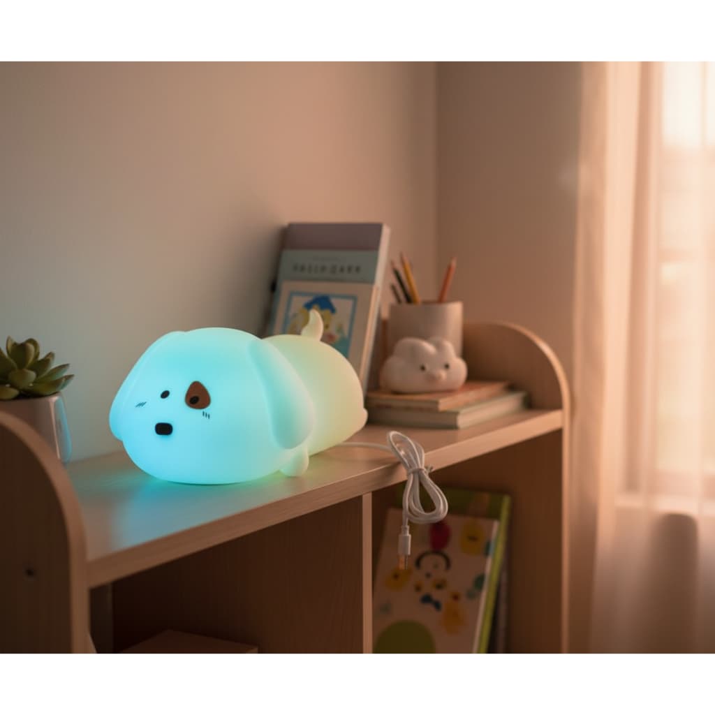 🐶 Luminária LED Cachorrinho Silicone Recarregável Touch Abajur Quarto Kids Infantil Menino Menina