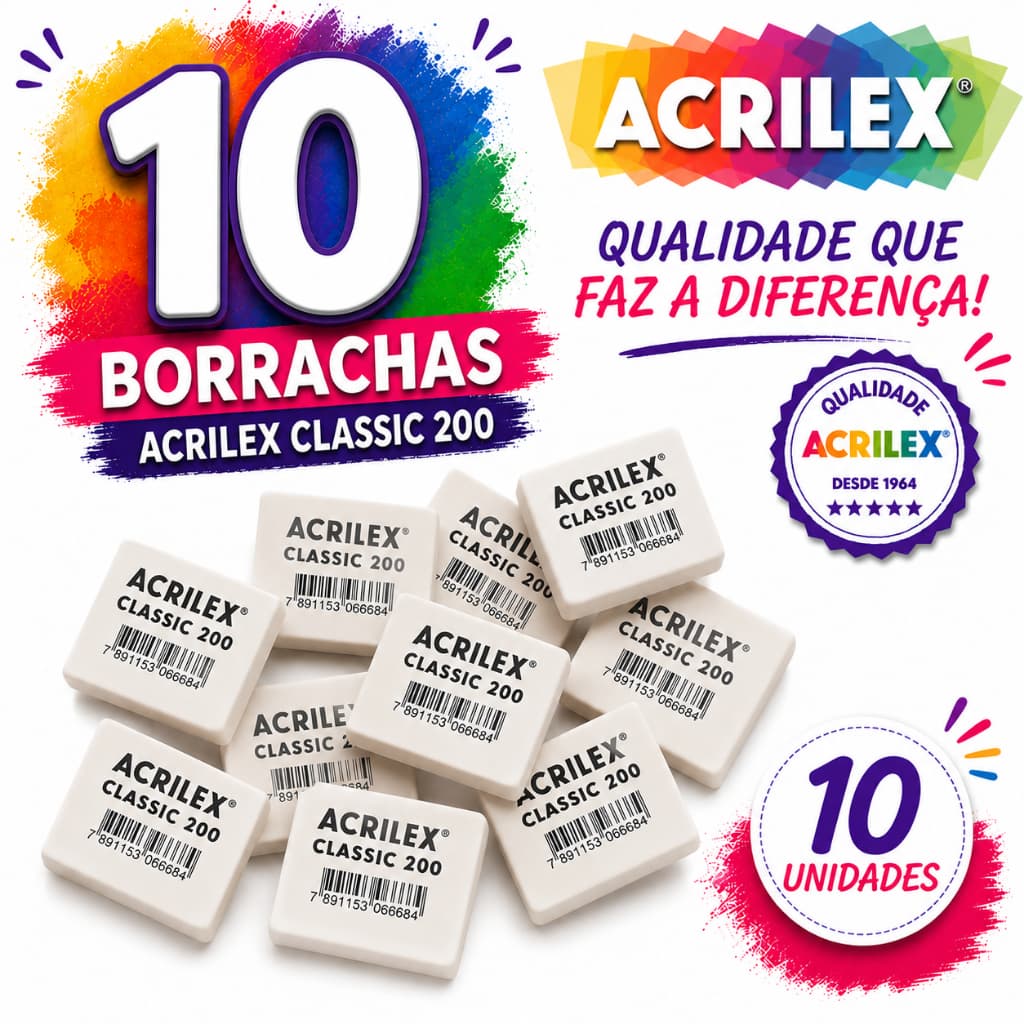 Borrachas Brancas Classic 200 Acrilex Apagamento Limpo Durabilidade
