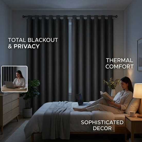 Cortina Blackout PVC Cinza com Alças Bloqueia Luz Privacidade Conforto Térmico Decoração Moderna