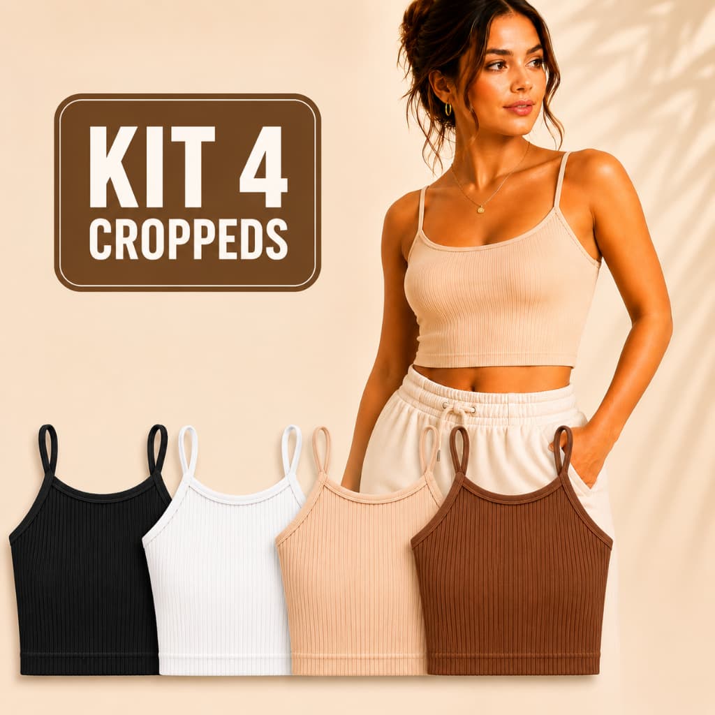 Kit 4 Top Cropped Feminino Canelado Alcinha Academia Fitness