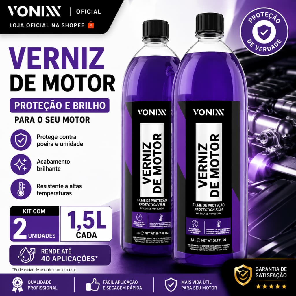 KIT 2 Verniz De Motor 1,5L Vonixx Renovador Protetor Filme de Protecao Motor Caixa de Roda Original