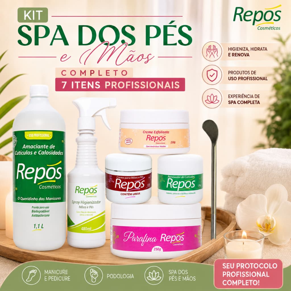 Kit Spa dos Pés Mãos e Unhas Repós Completo 7 Itens Uso Profissional Podologia Manicure Pedicure