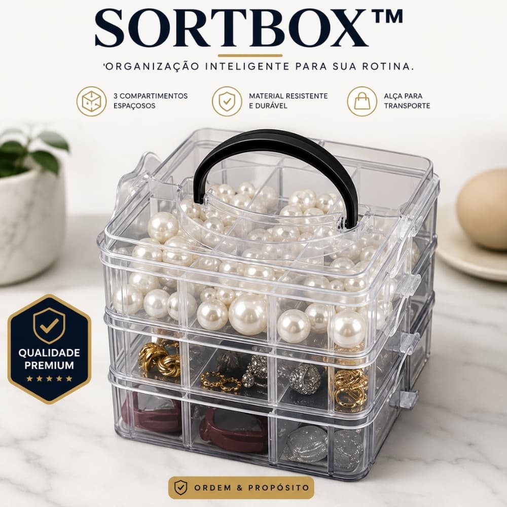 Organizador Multiuso 3 Andares Caixa Organizadora Com Compartimentos e Alça | SortBox™