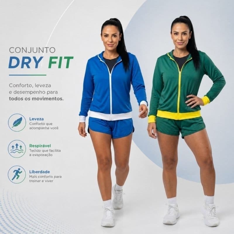 Conjunto  Feminino  Fitness Dry Fit Jaqueta E Short Academia Caminhada