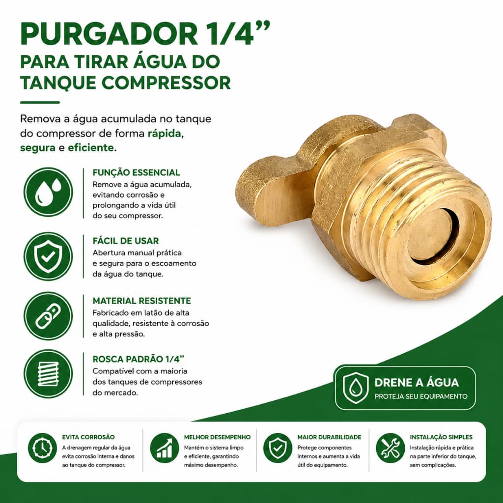 Dreno Purgador 1/4 para tirar água do tanque compressor