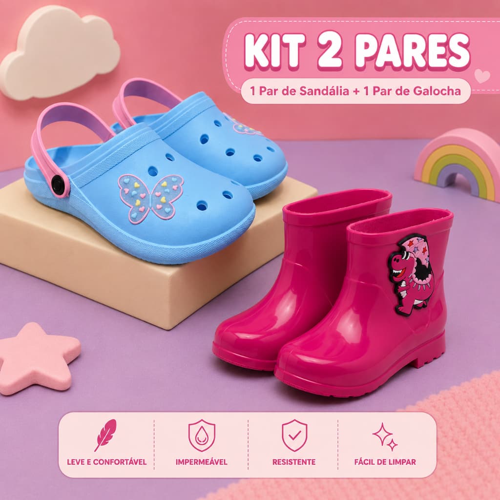 Kit 2 Pares Sandália Babuch Feminina + Galocha Infantil Comfortável