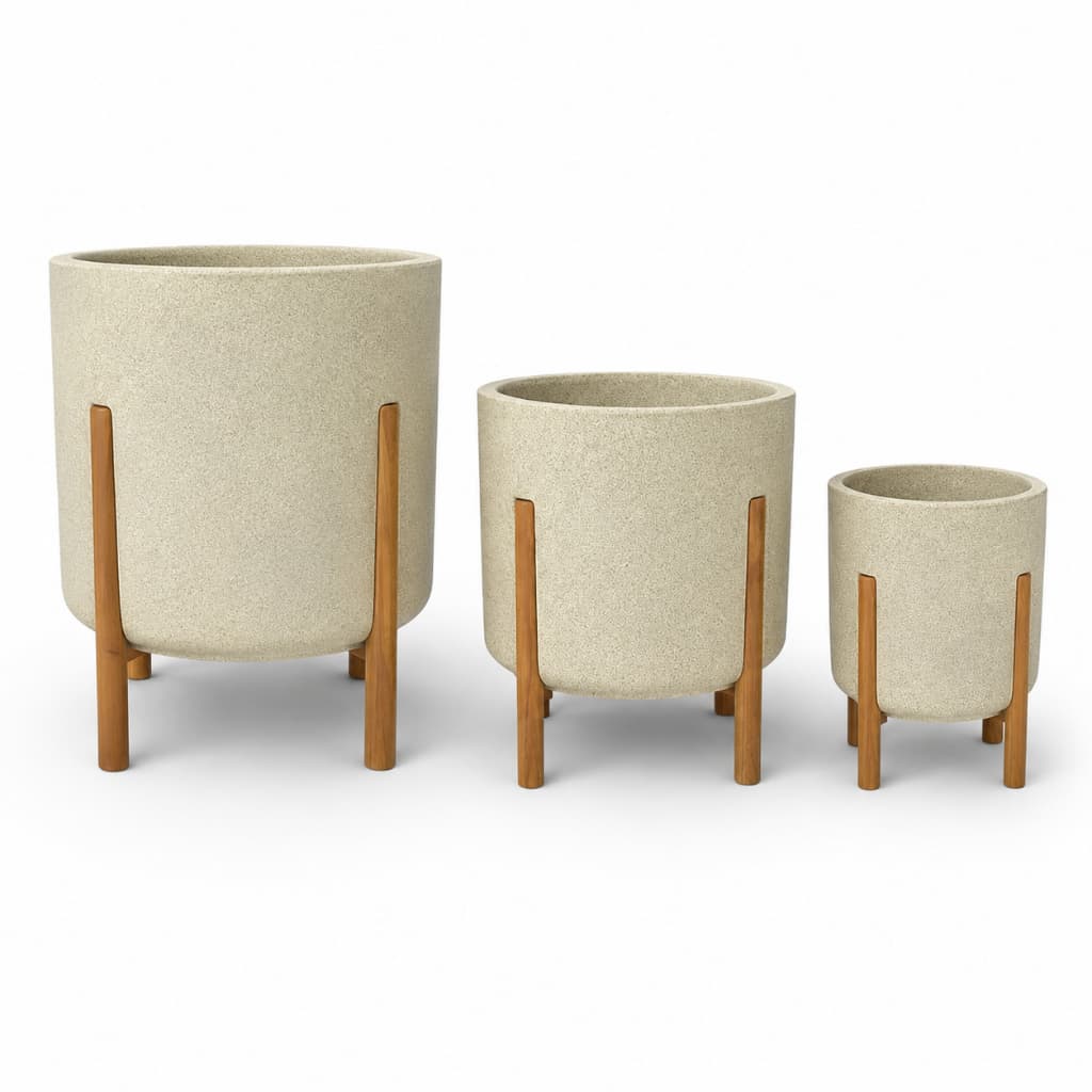 kit vaso Nórdico P/M/G vaso com pés de madeira vaso para plantas vaso de polietileno