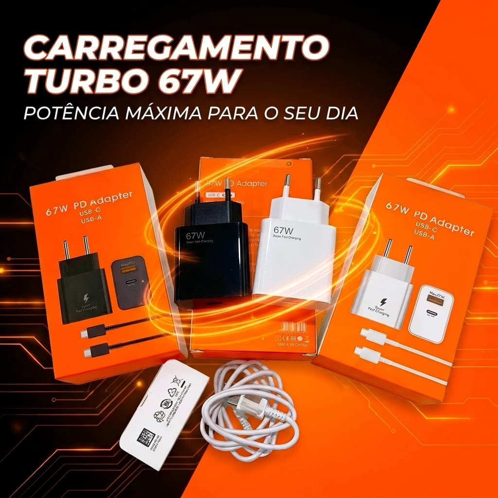 Carregador Turbo 67w Fonte Usb Carregador + cabo Ultra Rápido 67w Usb C Turbo