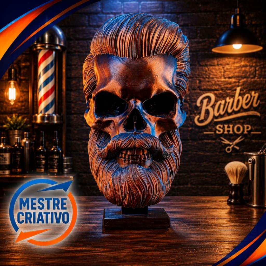 Escultura Caveira Decorativa Enfeite Barbearia Decorativa - 23 cm
