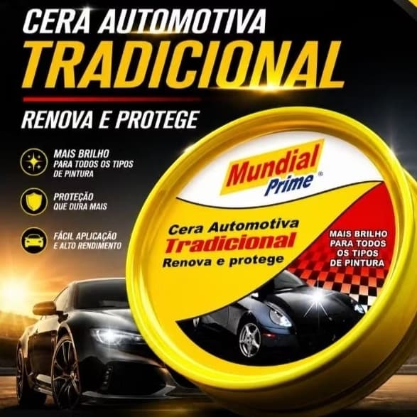 Cera Automotiva Mundial Prime 200G Limpeza a Proteção Fácil Aplicação