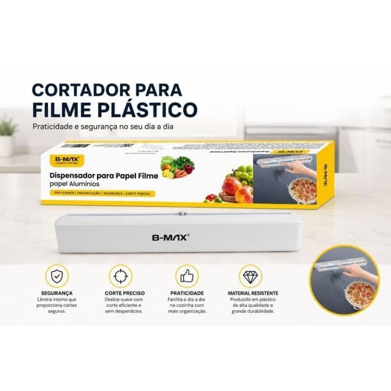 Cortador de Filme Plástico PVC Ajustável com Ventosa Forte - Selagem de Alimentos e Corte Fácil