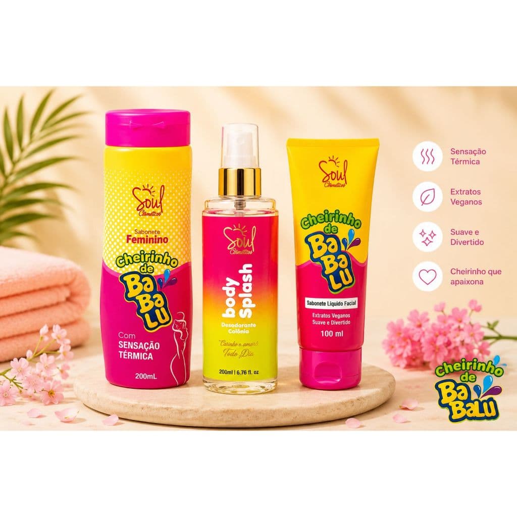 Kit 3 Cheirinho de Babalu Feminino Completo Body Splash Paradox Sabonete Sensação Térmica Presente Feminino