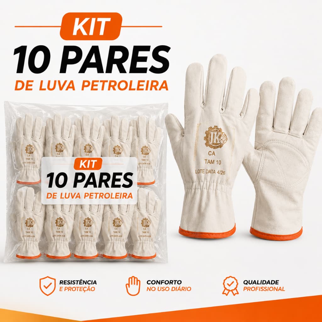 KIT 10 PARES VAQUETA PETROLEIRA ATACADO EPI PROFISSIONAL