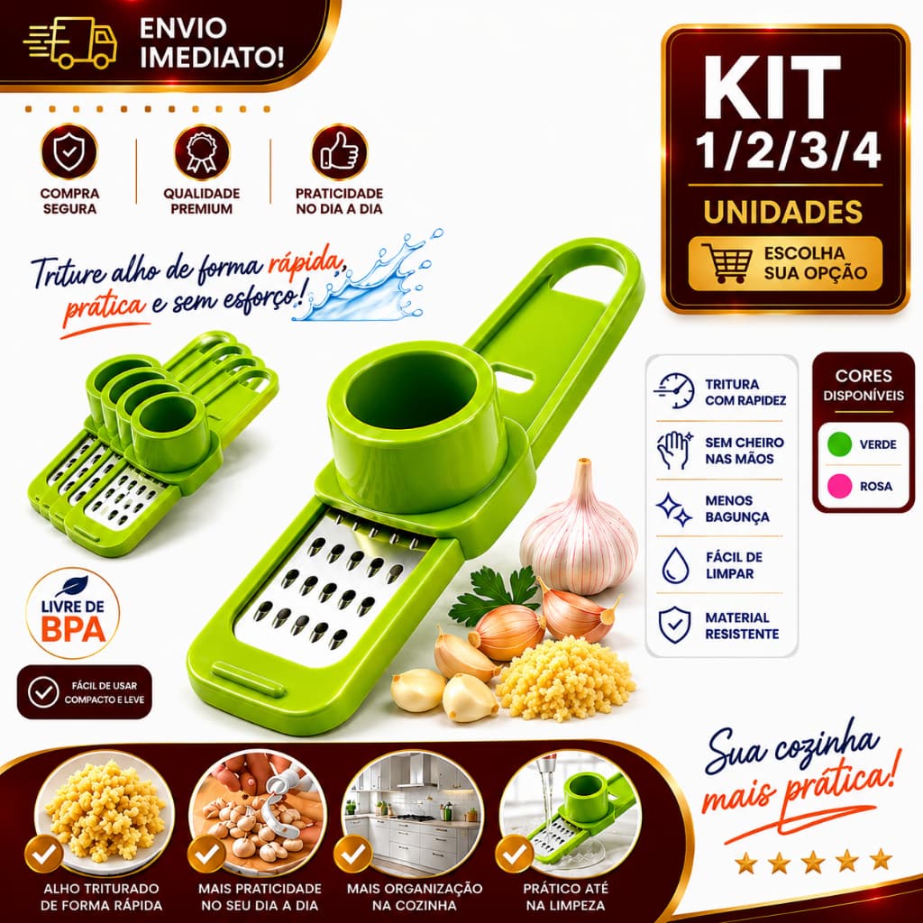 Mini Triturador de Alho Manual 1/2/3/4 Ralador Compacto Cozinha Prático Resistente Fácil de Limpar Premium