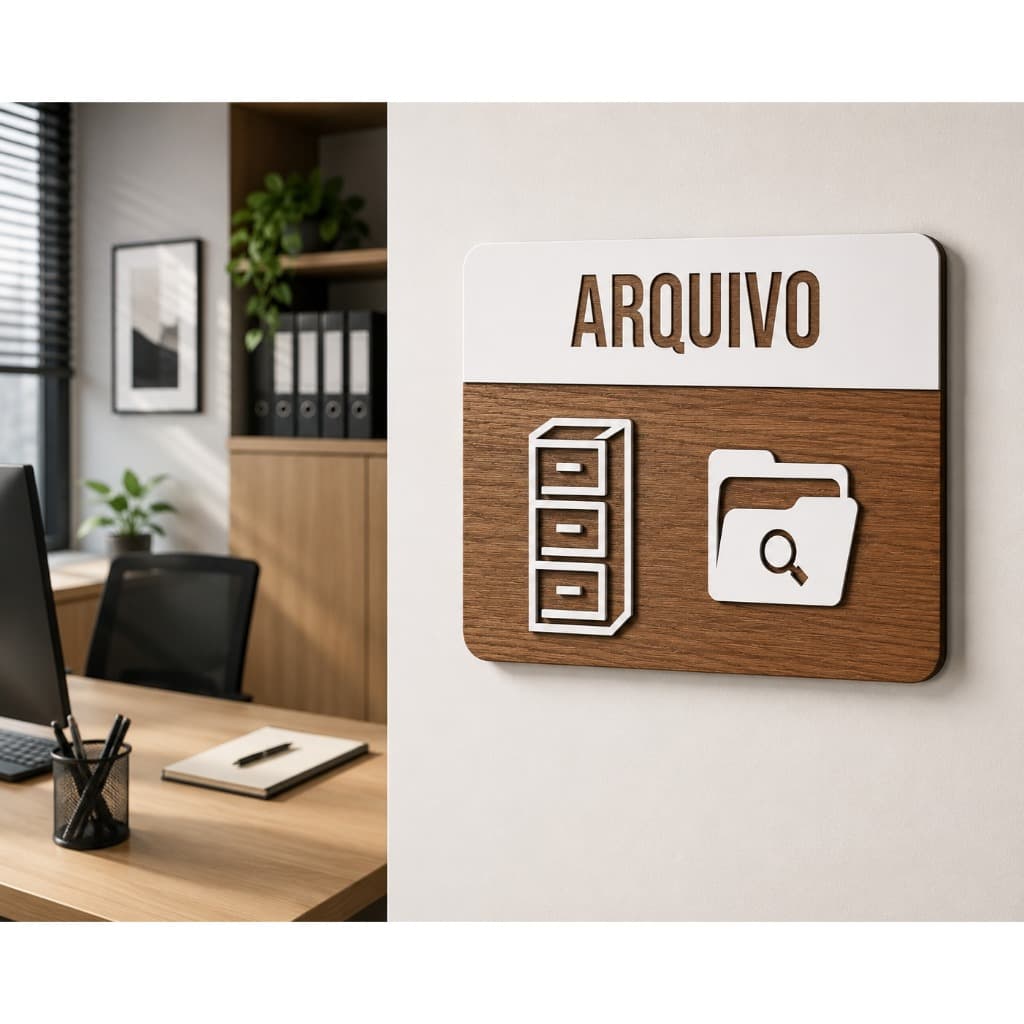 Placa de Sinalização Arquivo MDF Alto Relevo 30x21cm Para Porta