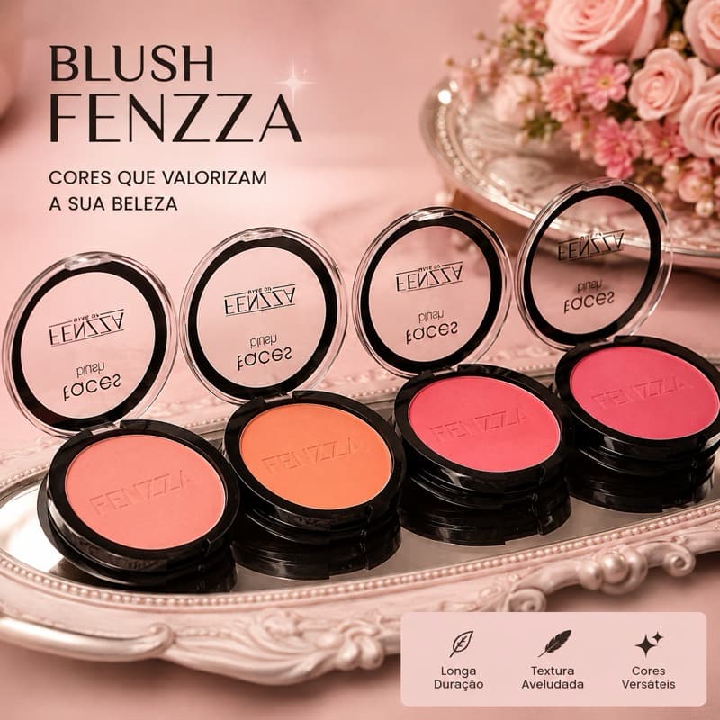 Blush Compacto Fenzza Faces - Super Fininho e Ultra Pigmentado
