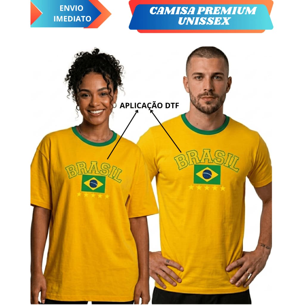 Camisa Torcedor Unissex Brasil Copa do Mundo, Tecido 100% Algodão. Camisa Unissex
