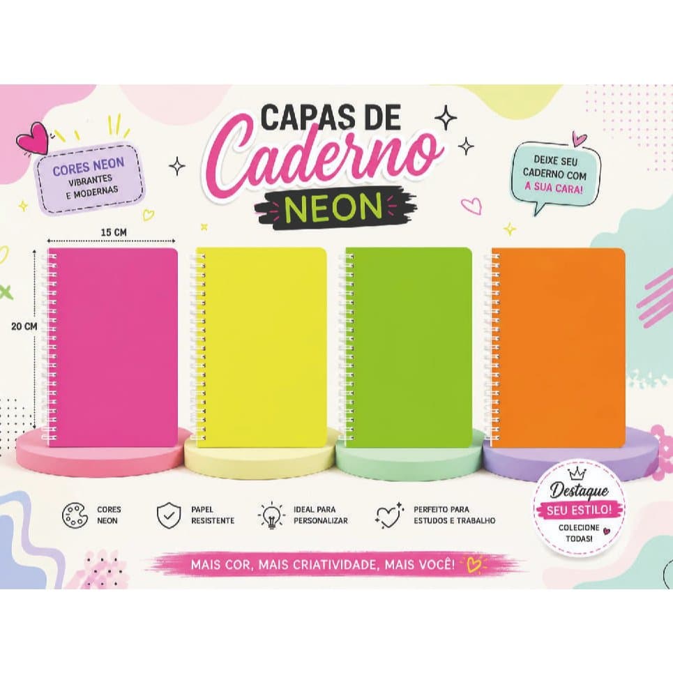 Caderno Pautado - Capa cor neon - 50 folhas