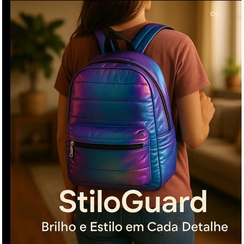 Mochila Holografica Metalizada Resistente Brilho Moderno Estilo Versatil Escolar Trabalho