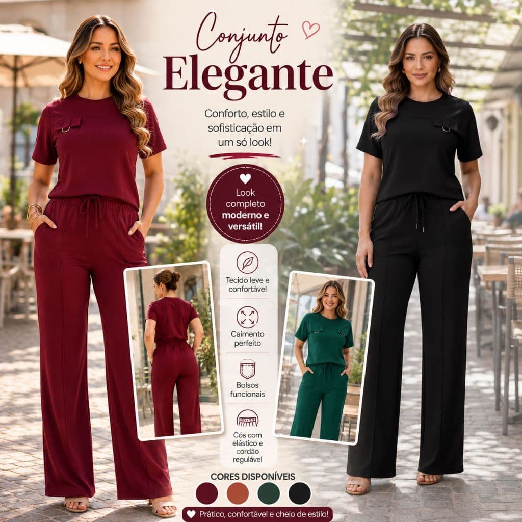 Conjunto Feminino Moletinho Viscose Pantalona Premium Inverno Confortável Casual Elegante Moda Chic