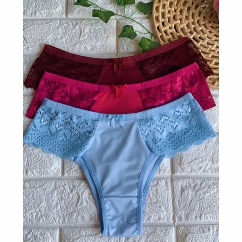 Kit Com 05 Calcinhas Cris Femininas Renda Microfibra Premium