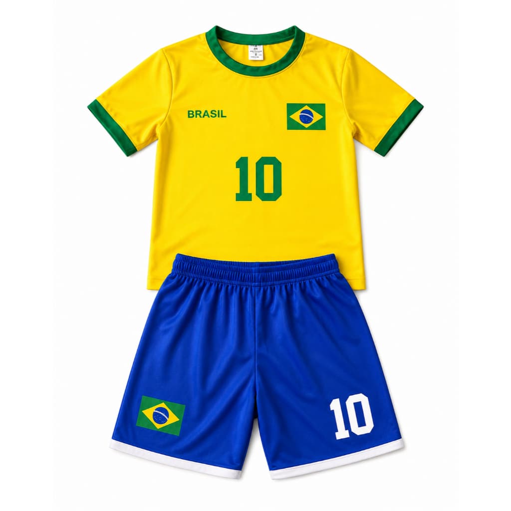 Conjunto Brasil Infantil Copa Camisa+Short Futebol Unissex 2ao8 Uniforme Torcedor Seleção Canarinho