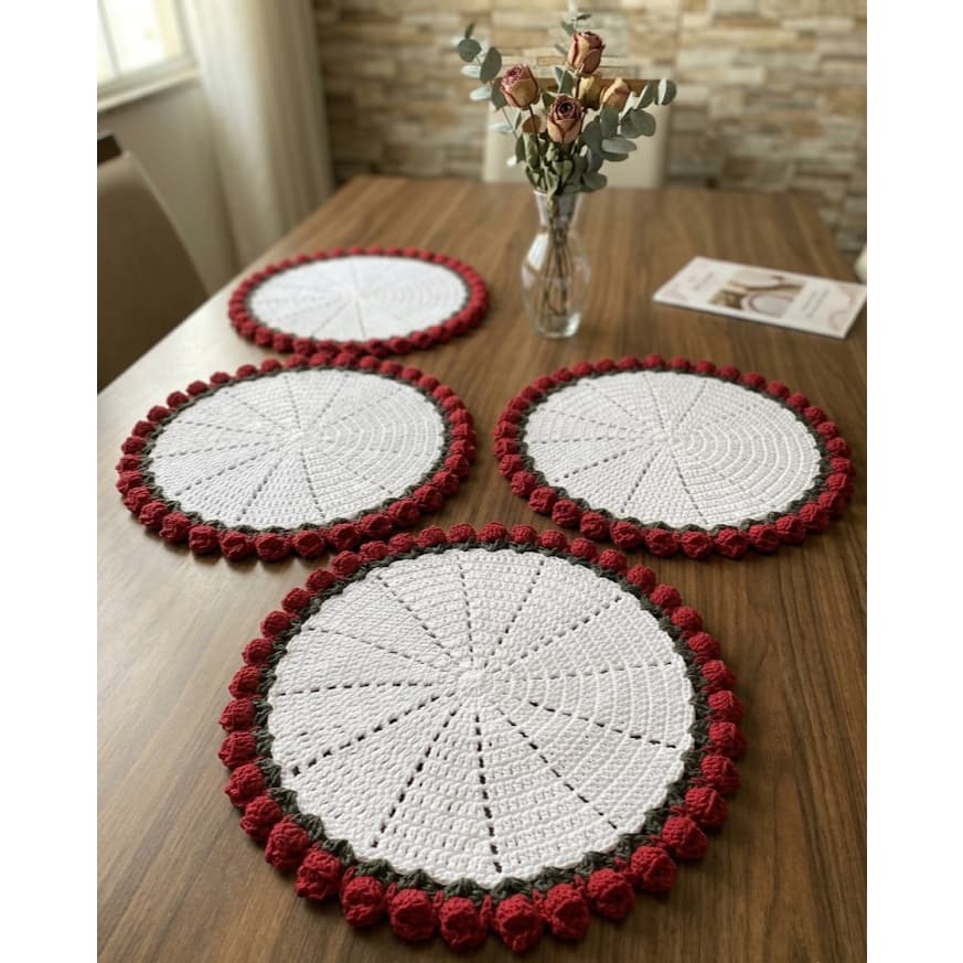 Kit 6 Souplast Tulipa Croche Centro mesa Jogo americano Croche