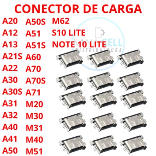 KIT 50 Conector Usb Samsung GalaxyA50 A70 A20 A30 A40 A14 A15 A13 A12 A22 A16 A23 A25 A24 Carregador