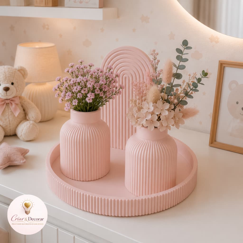 Kit Decoração Infantil Bandeja Vasos Arco Decorativo Quarto Bebê 4 Peças PLA REF 071