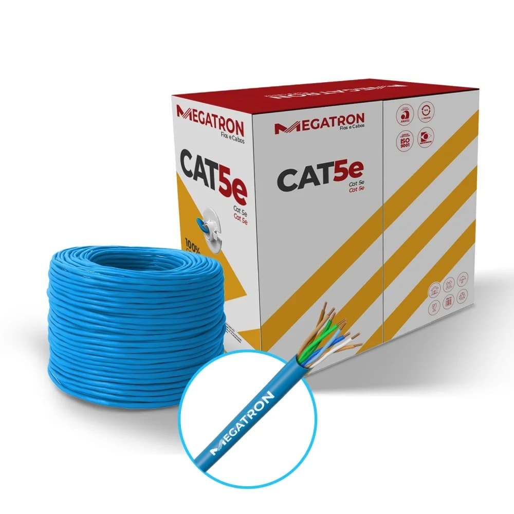 Cabo De Rede Cat5e U/UTP 24 AWG 100% Cobre Puro Capa PVC Antichamas CMX Internet Alta Velocidade Profissional