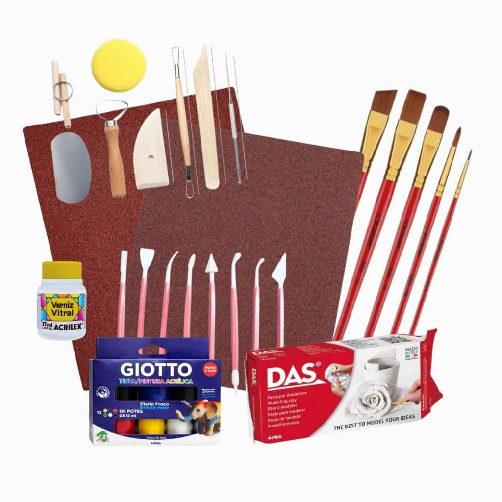 Kit Modelagem Massa DAS 500g Estecas Ferramentas Pincel Full S