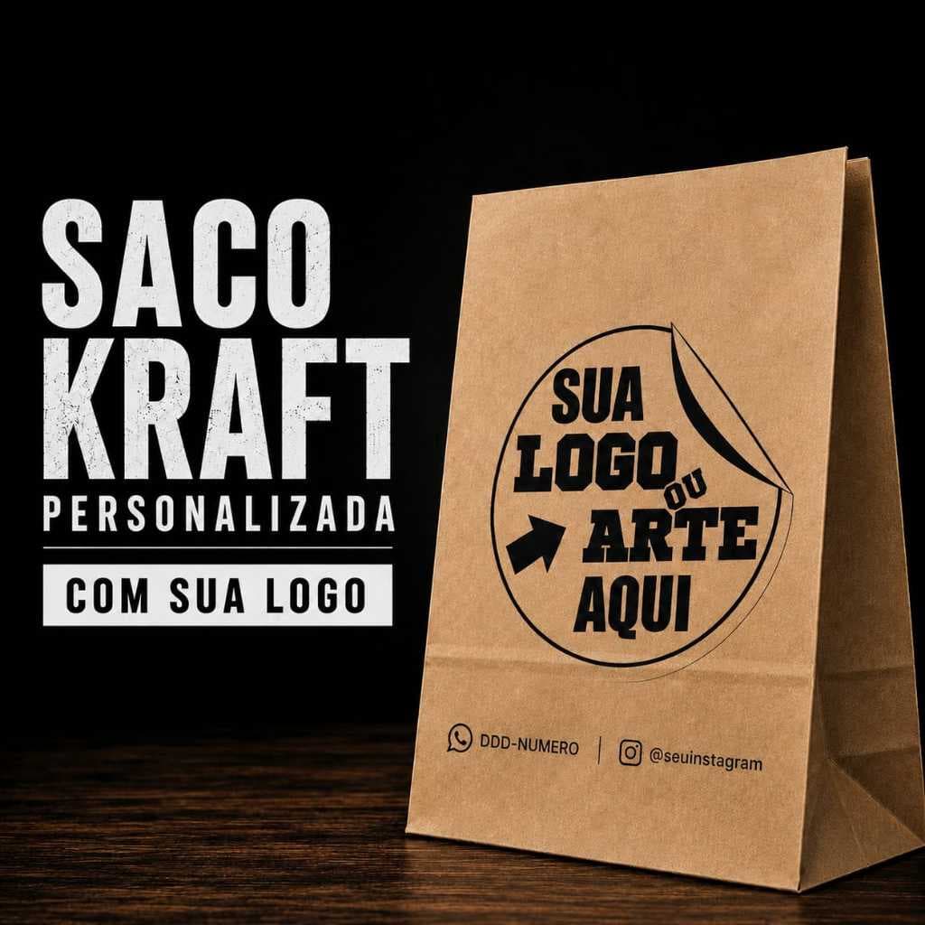 Saco Kraft Hamburgueria Delivery Food Personalizado com sua Logo