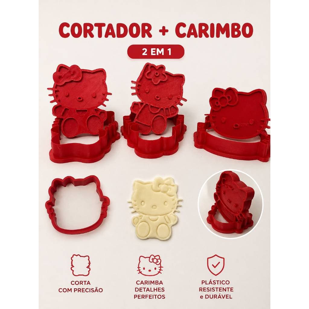 Kit 3 Cortador e  Carimbo de biscoito da Hello Kit