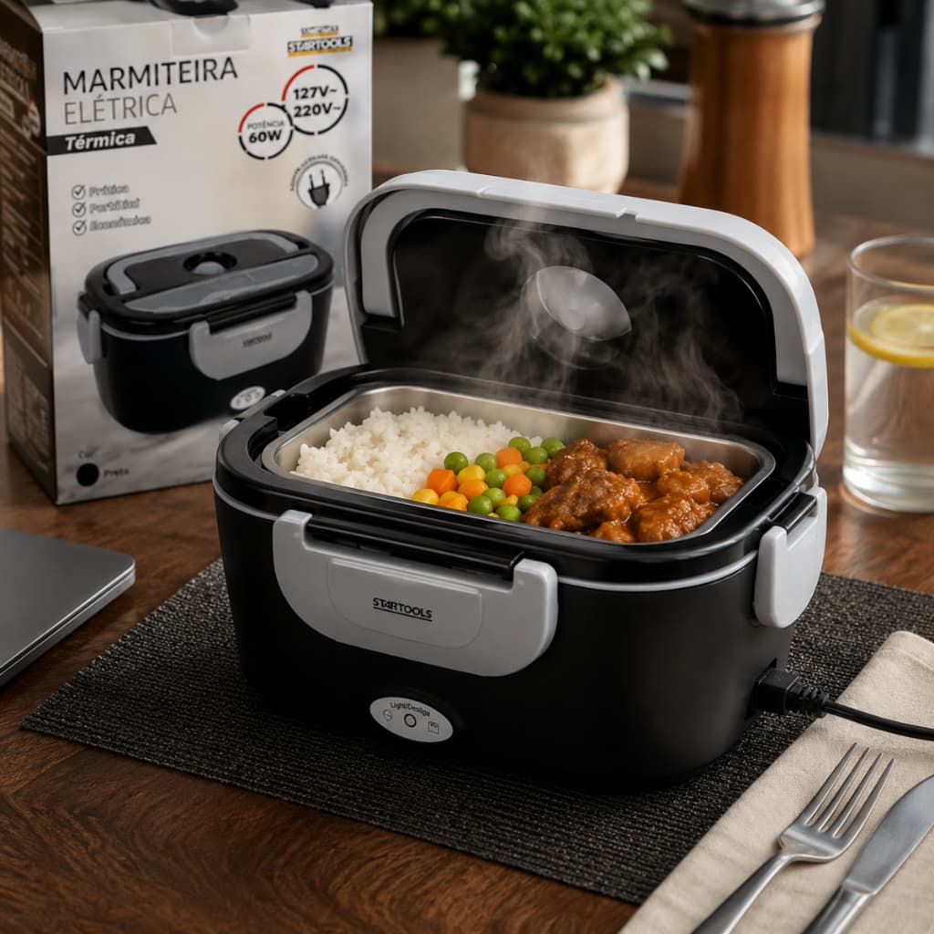 Marmita Elétrica Bivolt 1,5L Portátil Aquece Comida 127V 220V Marmiteira Lancheira Térmica