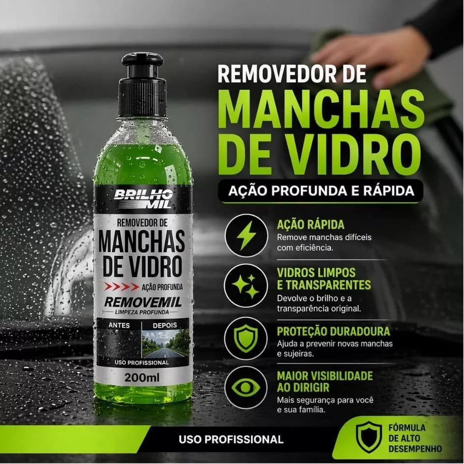 Limpa Vidro Automotivo Tira Manchas de Chuva - Restaura Vidros e Para-Brisas